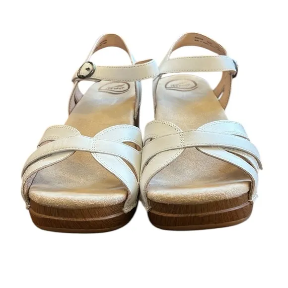 Dansko Season White Leather Adjustable Buckle Platform Sandals US 10.5-11/EU 41