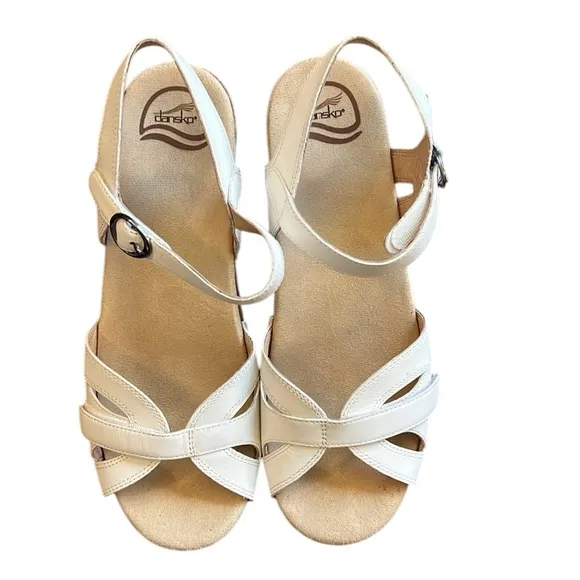 Dansko Season White Leather Adjustable Buckle Platform Sandals US 10.5-11/EU 41