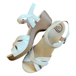 Dansko Season White Leather Adjustable Buckle Platform Sandals US 10.5-11/EU 41