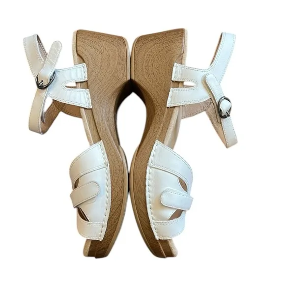 Dansko Season White Leather Adjustable Buckle Platform Sandals US 10.5-11/EU 41