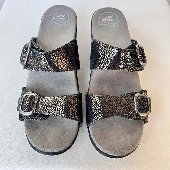 Dansko Sophie Black Metallic Python Heeled Sandals