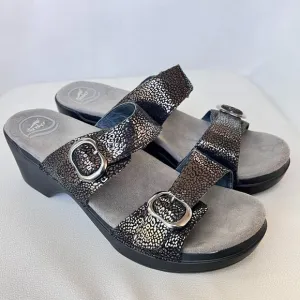 Dansko Sophie Black Metallic Python Heeled Sandals