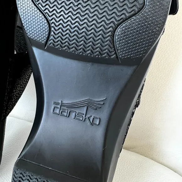 Dansko Sophie Black Metallic Python Heeled Sandals