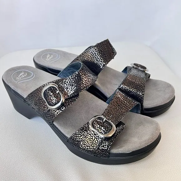 Dansko Sophie Black Metallic Python Heeled Sandals