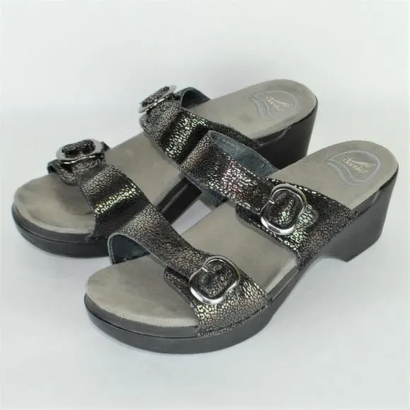 Dansko Sophie Black Metallic Python Heeled Sandals
