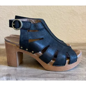 Dansko Women's Demetra Peep Toe Sandals Black Milled Nubuck Leather