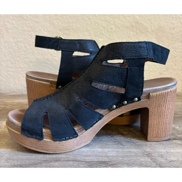 Dansko Women's Demetra Peep Toe Sandals Black Milled Nubuck Leather