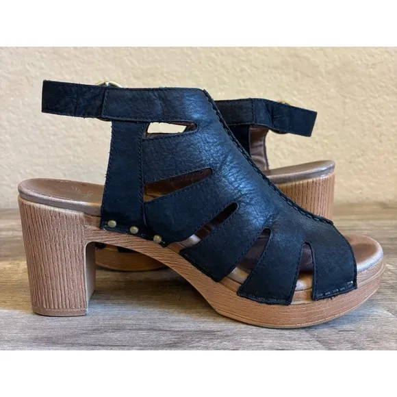 Dansko Women's Demetra Peep Toe Sandals Black Milled Nubuck Leather