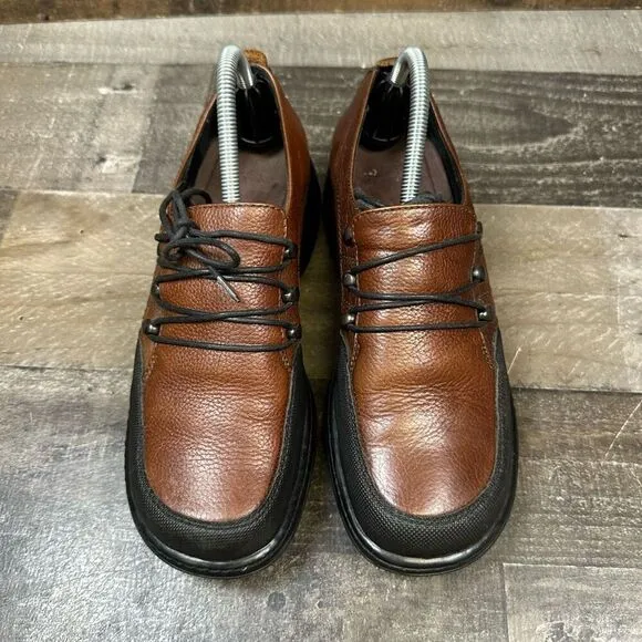 Dansko Women’s Size 40 Janika Lace Up Oxford Clogs Brown Leather Comfort Shoes