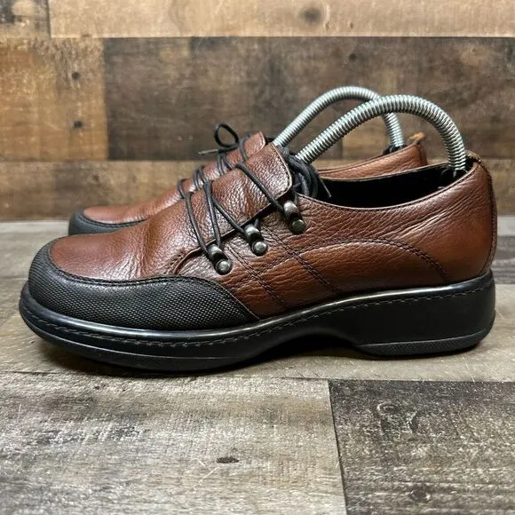 Dansko Women’s Size 40 Janika Lace Up Oxford Clogs Brown Leather Comfort Shoes