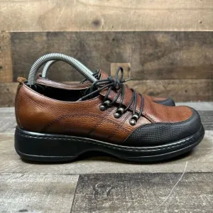 Dansko Women’s Size 40 Janika Lace Up Oxford Clogs Brown Leather Comfort Shoes