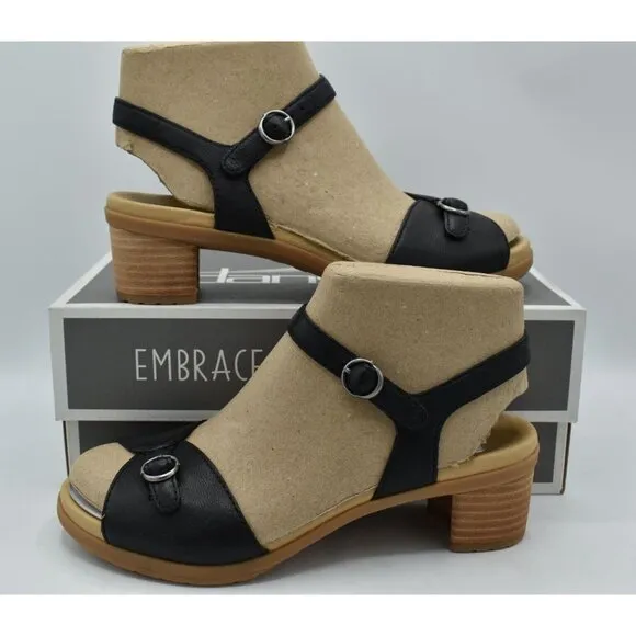 Dansko Womens Size EU 38 US 7.5-8 Tessie Black Nappa Leather Open Toe Sandals