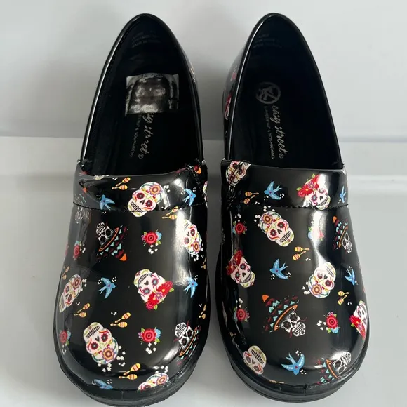 Day of the Dead Sugar Skull Non-skid Nurse or Kitchen Clogs- size 7w