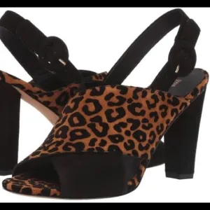 DIANE VON FÜRSTENBERG BAILIE 90 LEATHER LEOPARD SLINGBACK HEELS NWT SZ 8