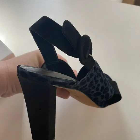 Diane Von Furstenberg Baile Two-Tone Black Blue Leopard Block Heel Sandals