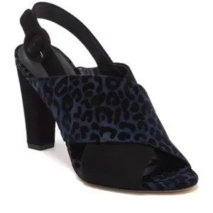 Diane Von Furstenberg Baile Two-Tone Black Blue Leopard Block Heel Sandals