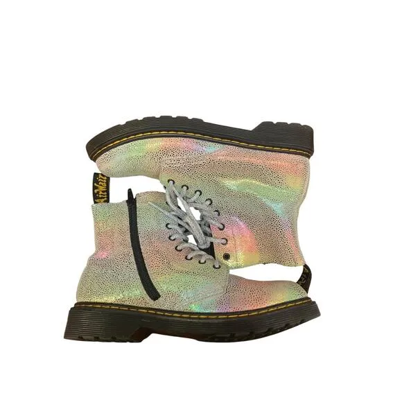Doc Martens 1460 Metallic Rainbow Color Lace Boots Silver Suede Kids Size 4