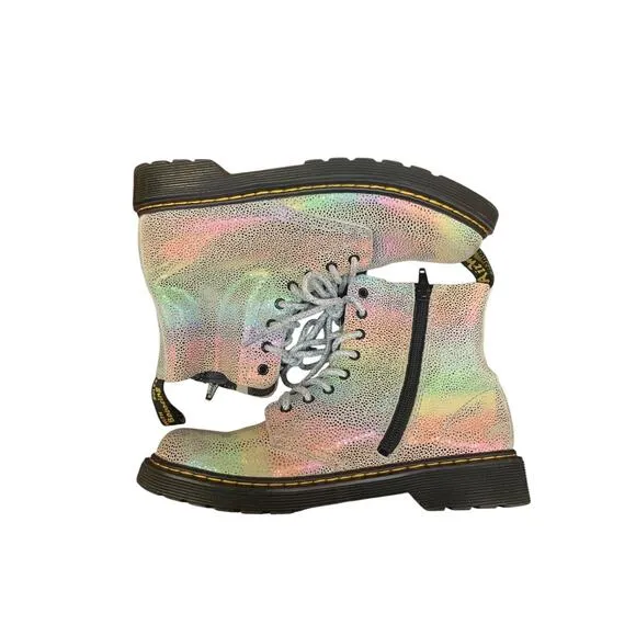 Doc Martens 1460 Metallic Rainbow Color Lace Boots Silver Suede Kids Size 4