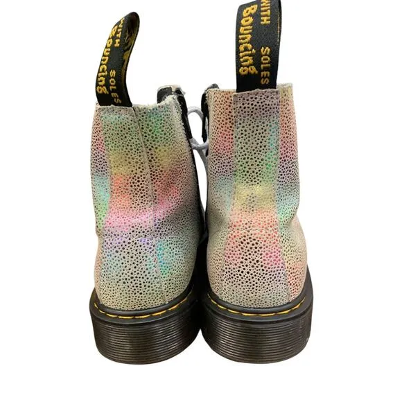 Doc Martens 1460 Metallic Rainbow Color Lace Boots Silver Suede Kids Size 4