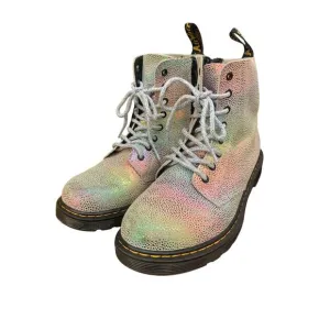 Doc Martens 1460 Metallic Rainbow Color Lace Boots Silver Suede Kids Size 4
