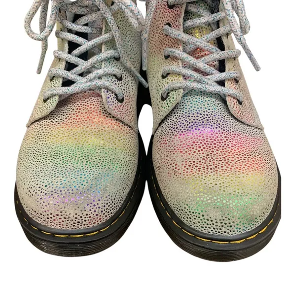 Doc Martens 1460 Metallic Rainbow Color Lace Boots Silver Suede Kids Size 4