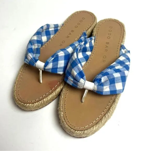 Dodo Bar Or Blue White Catalina Gingham Sandals Sz. 6.5