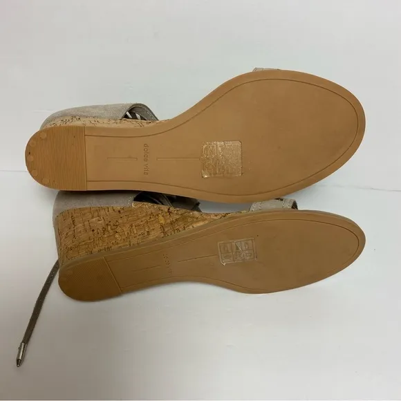 Dolce Vita Loraine Ghillie Wedge Sandals Cork Heel Grey  Gladiator Size 7.5