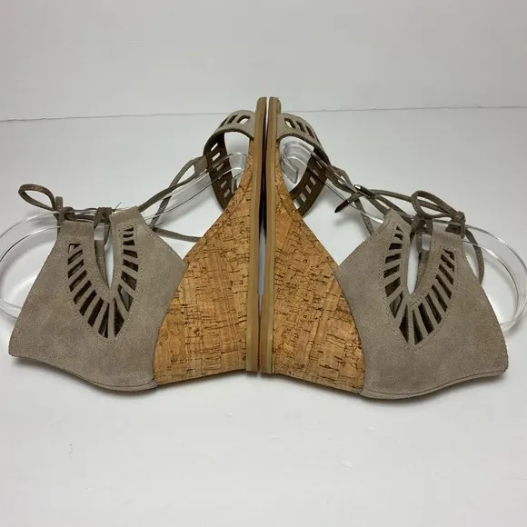 Dolce Vita Loraine Ghillie Wedge Sandals Cork Heel Grey  Gladiator Size 7.5
