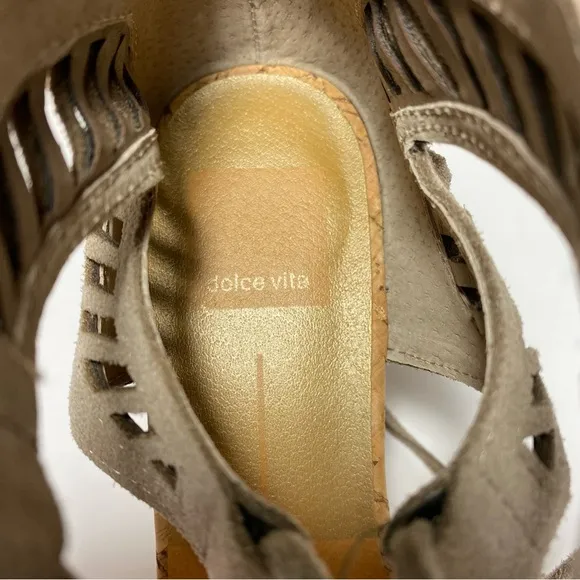 Dolce Vita Loraine Ghillie Wedge Sandals Cork Heel Grey  Gladiator Size 7.5
