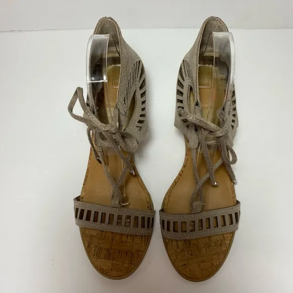 Dolce Vita Loraine Ghillie Wedge Sandals Cork Heel Grey  Gladiator Size 7.5