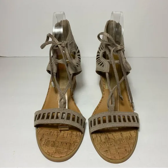 Dolce Vita Loraine Ghillie Wedge Sandals Cork Heel Grey  Gladiator Size 7.5