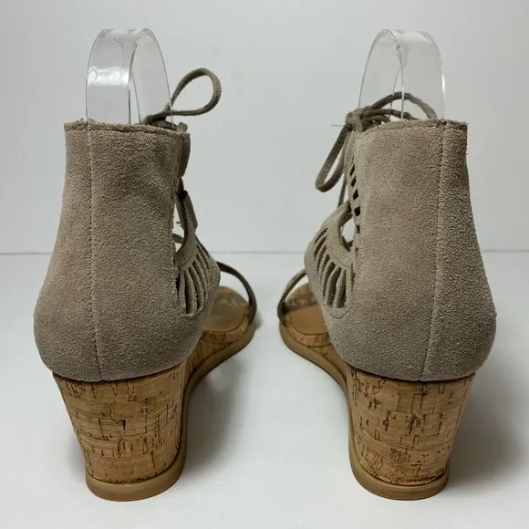 Dolce Vita Loraine Ghillie Wedge Sandals Cork Heel Grey  Gladiator Size 7.5