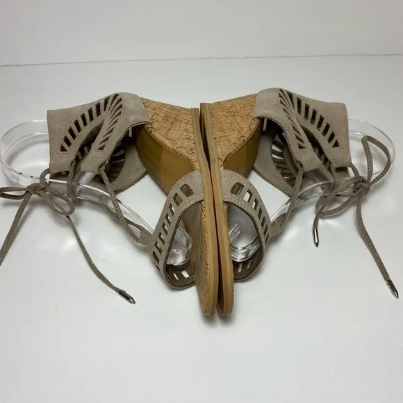 Dolce Vita Loraine Ghillie Wedge Sandals Cork Heel Grey  Gladiator Size 7.5
