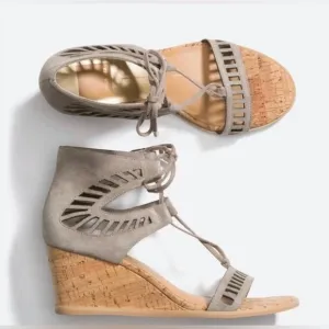 Dolce Vita Loraine Ghillie Wedge Sandals Cork Heel Grey  Gladiator Size 7.5