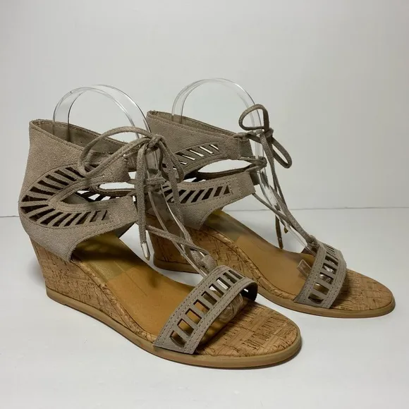 Dolce Vita Loraine Ghillie Wedge Sandals Cork Heel Grey  Gladiator Size 7.5