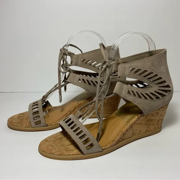 Dolce Vita Loraine Ghillie Wedge Sandals Cork Heel Grey  Gladiator Size 7.5