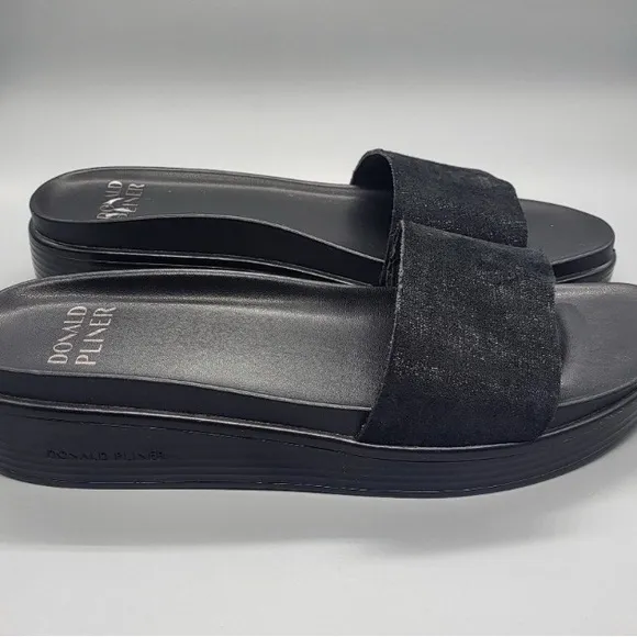 DONALD J PILNER FIJI SLIDES SUEDE SANDALS BLACK SHIMMER 8 1/2