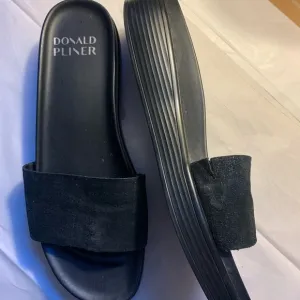 DONALD J PILNER FIJI SLIDES SUEDE SANDALS BLACK SHIMMER 8 1/2