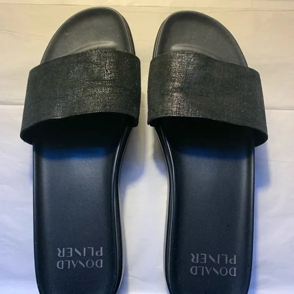 DONALD J PILNER FIJI SLIDES SUEDE SANDALS BLACK SHIMMER 8 1/2