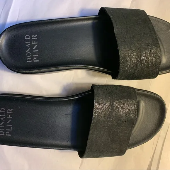 DONALD J PILNER FIJI SLIDES SUEDE SANDALS BLACK SHIMMER 8 1/2