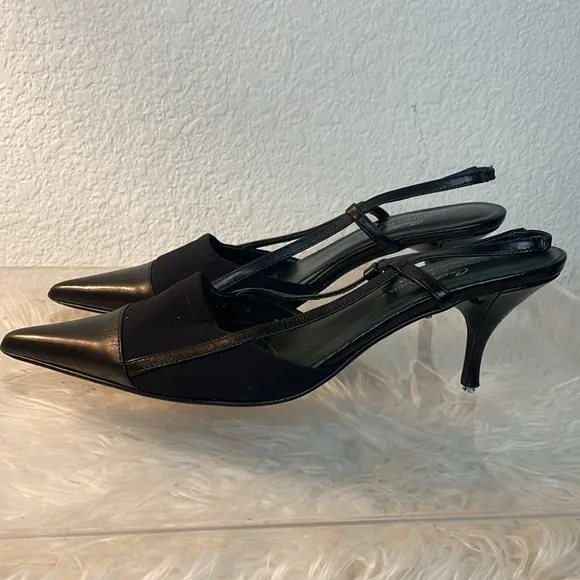 Donald J. Pliner Couture Black Slingback Leather Cap Toe Heel | size 7.5