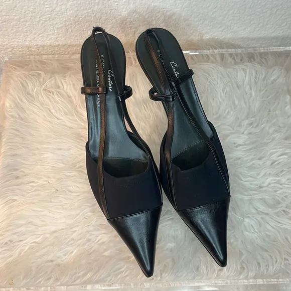 Donald J. Pliner Couture Black Slingback Leather Cap Toe Heel | size 7.5