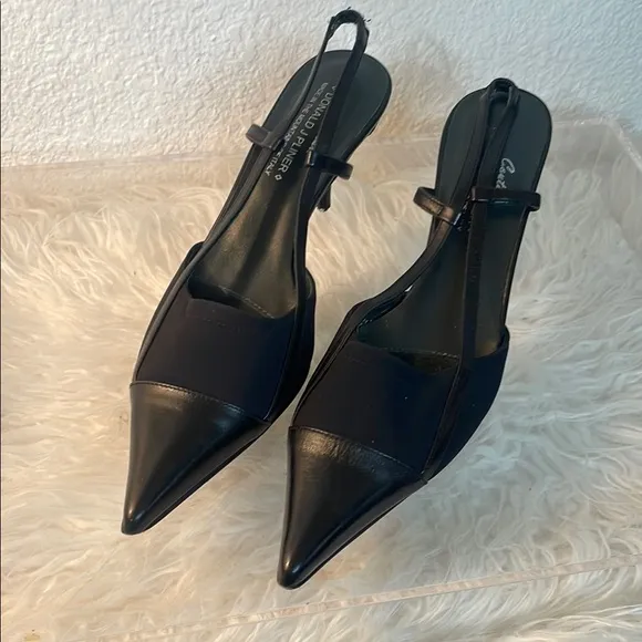 Donald J. Pliner Couture Black Slingback Leather Cap Toe Heel | size 7.5