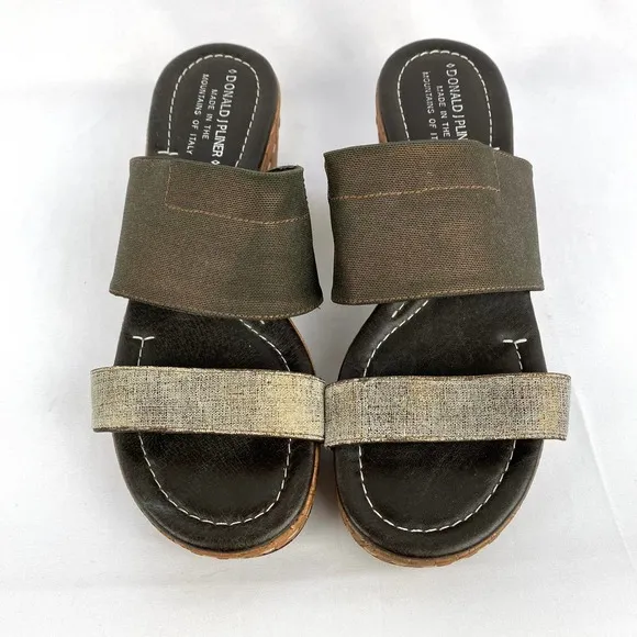 Donald J Pliner Shera Sandals Platform Wedge Metallic Brown Two Strap Cork 8.5