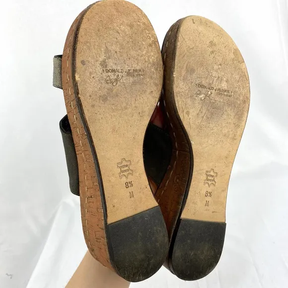 Donald J Pliner Shera Sandals Platform Wedge Metallic Brown Two Strap Cork 8.5