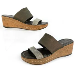 Donald J Pliner Shera Sandals Platform Wedge Metallic Brown Two Strap Cork 8.5