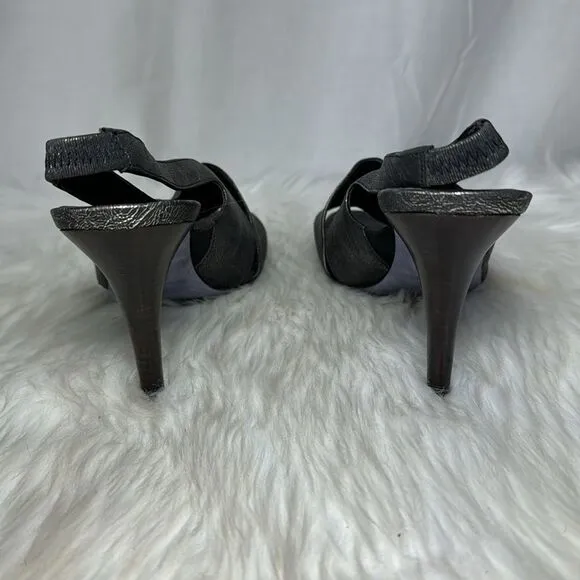 Donald J. Pliner Nola Pewter Open Toe Slingback Heel Sandals Sz 9.5