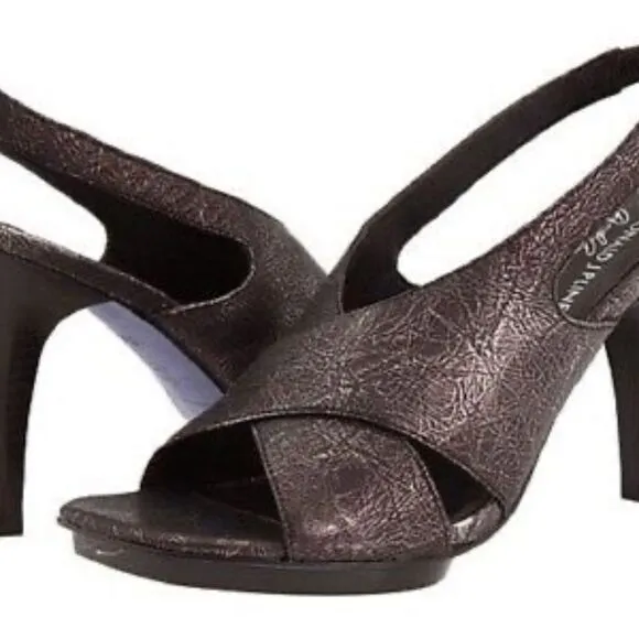 Donald J. Pliner Nola Pewter Open Toe Slingback Heel Sandals Sz 9.5