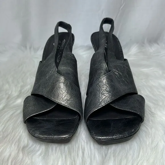 Donald J. Pliner Nola Pewter Open Toe Slingback Heel Sandals Sz 9.5