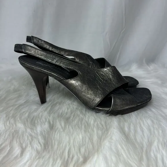 Donald J. Pliner Nola Pewter Open Toe Slingback Heel Sandals Sz 9.5
